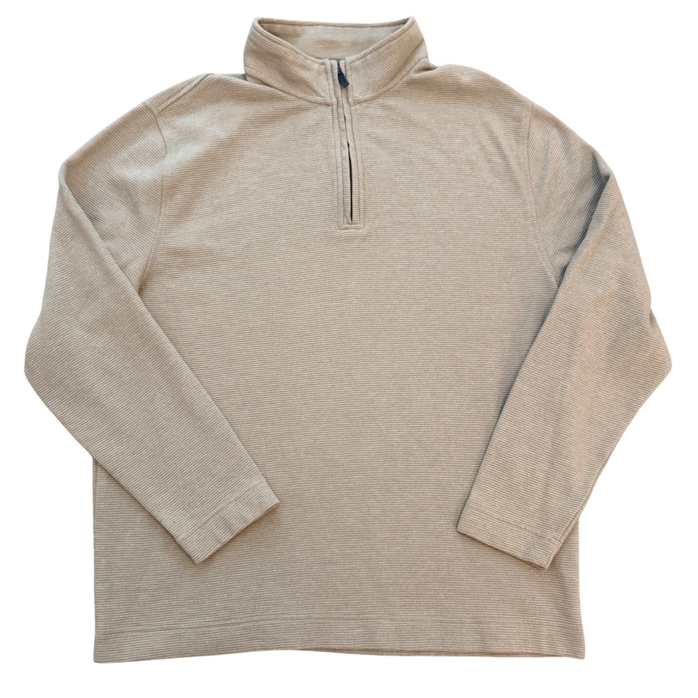 Van Heusen Pullover Mens XL Tan Flex Quarter-Zip Ribbed Knit Mock Neck Sweater